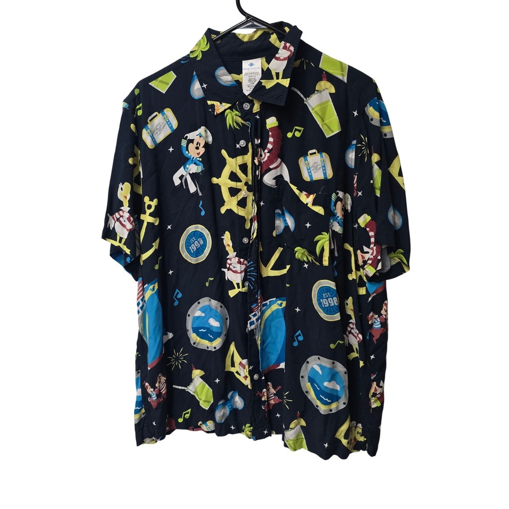Disney Cruise Line Mens XL‎ Blue Mickey Donald Goofy Nautical Button Down Shirt